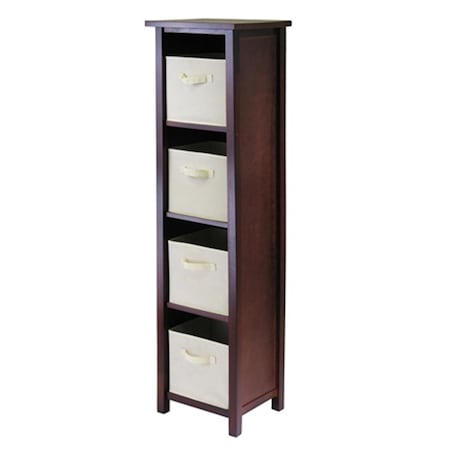 Winsome Verona 4 Section N Storage Shelf with 4 Foldable Fabric Baskets - Walnut and Beige 94861